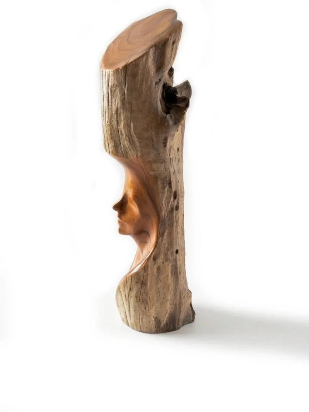 VTG Hawaiian Pele Hand Carved Live Edge Wood Statue 10.5